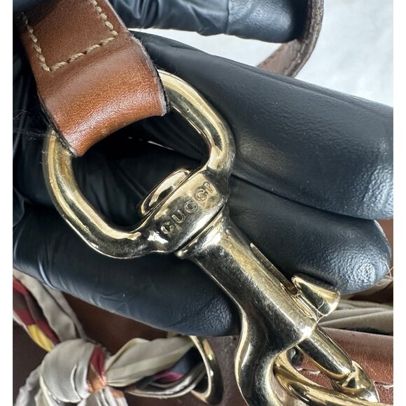 Authentic Gucci Leather Positano Silk Scarf Tote Bag Made in Italy - Picture 11 of 13